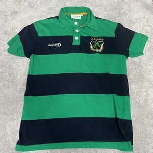 Lansdowne Polo Shirt Mens Medium Green Navy Ireland Rugby Striped Crest Logo
